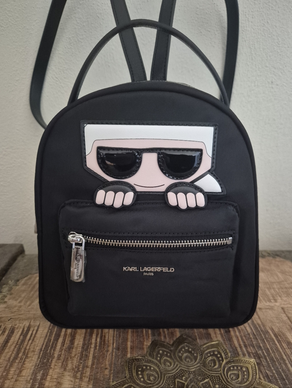 KARL LAGERFELD PARIS AMOUR Nylon Logo Sunglasses Small Black BACKPACK